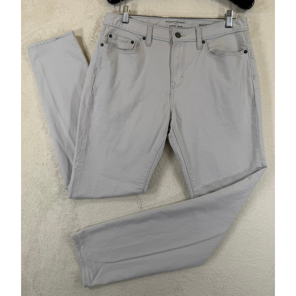 Banana Republic Travel Jean Mens 32x32 Athletic Fit Light Grey Pants 5-Pocket